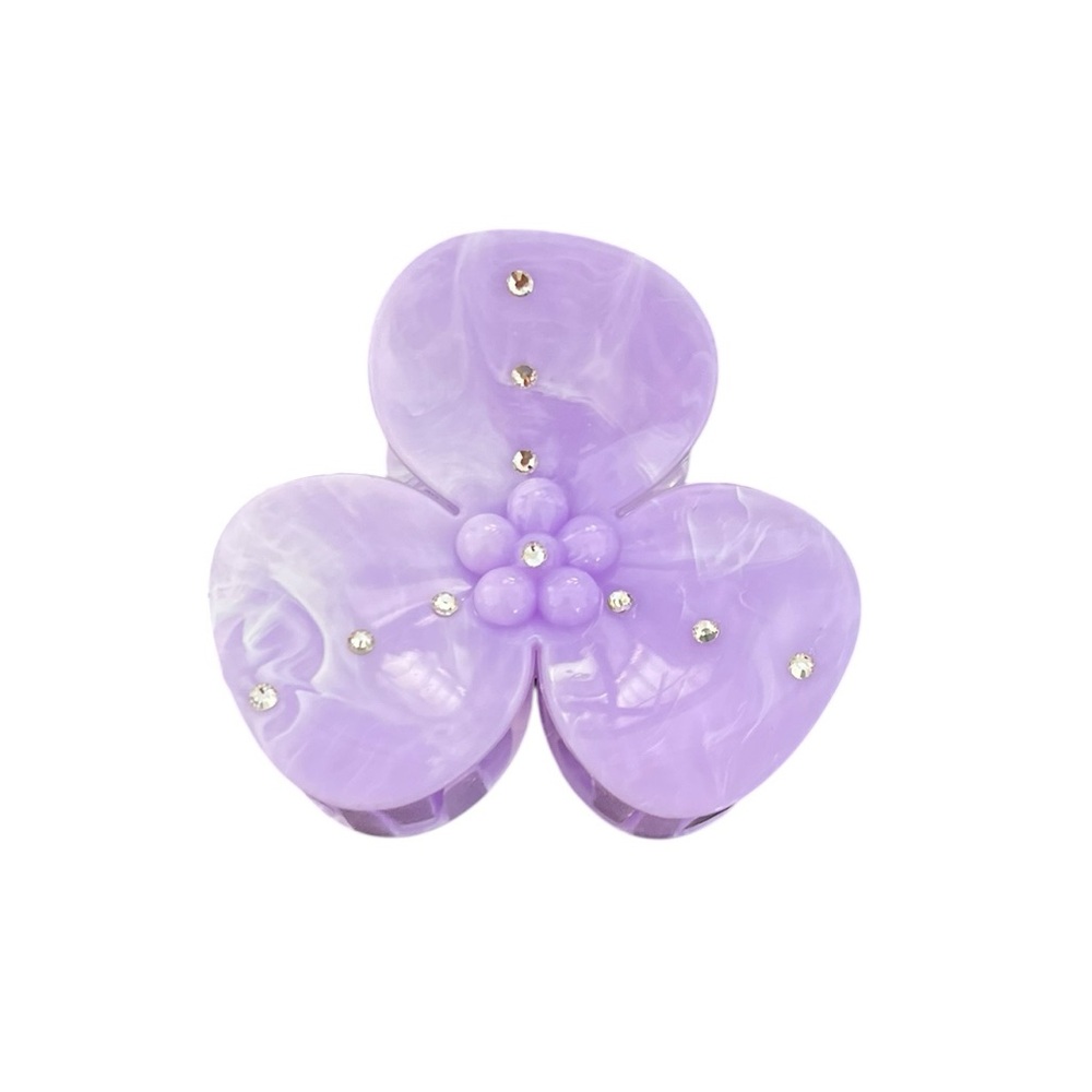 Light Purple Pastel Orchid Flower Floral 3" Marbled Rhinestone Lobster Claw Clip